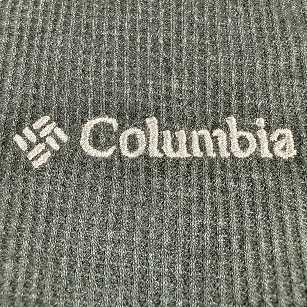 Columbia Waffle Knit Thermal Shirt Mens XL Gray Long Sleeve Crewneck Logo Trek - Picture 2 of 5